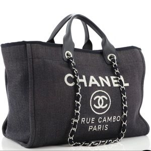 Chanel Denim Large Deauville Tote Dark Blue